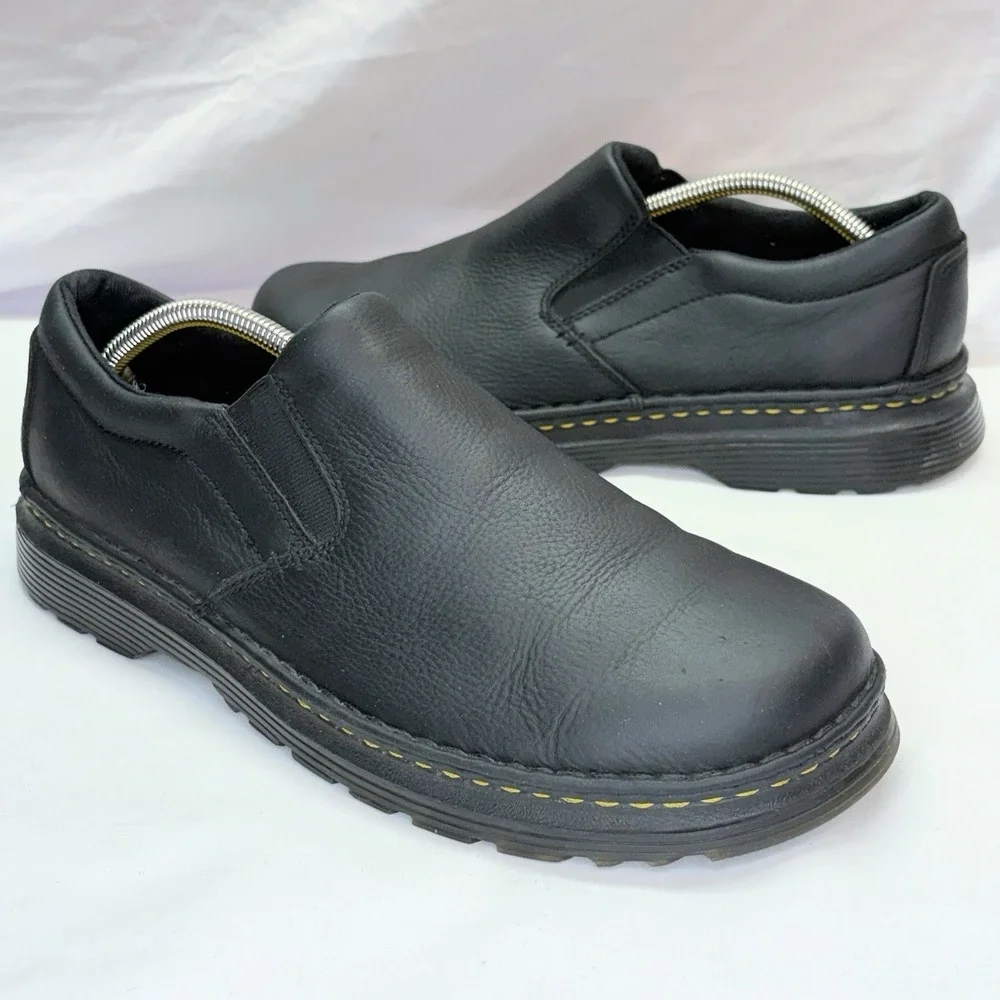 Dr Martens Boyle Slip On Black Leather Shoes Men's US 12 EU 46 Air Cushion Sole
